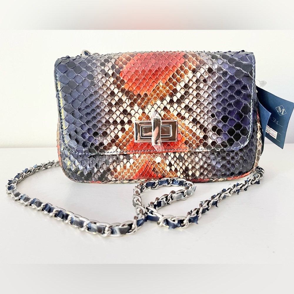 NWT Menotti Firenze Multicolor Real Python Chain Shoulder Bag Crossbody Bag